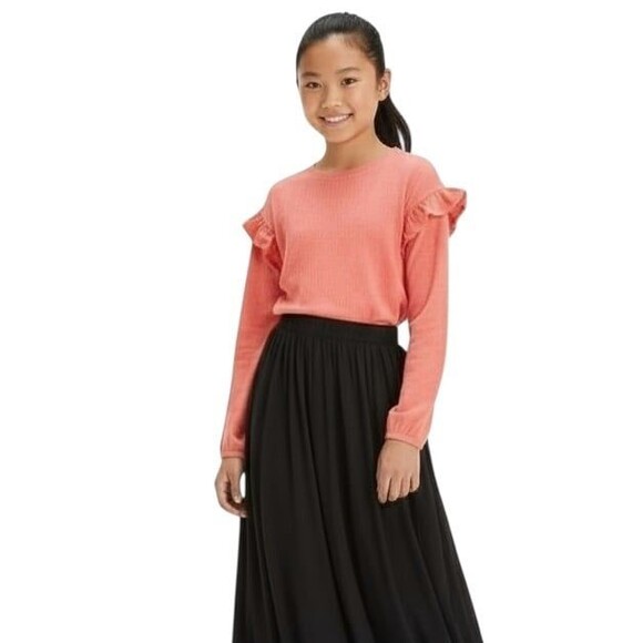 Long Sleeve, Pucker Textured, Ruffled Shoulders, Knit T-Shirt ~ Size: M (8) ~ NW - Picture 1 of 3
